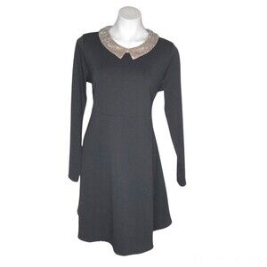 RACHEL ZOE Dress Black Beige Sequin Collar Hidden Back Zipper Size Large LBD